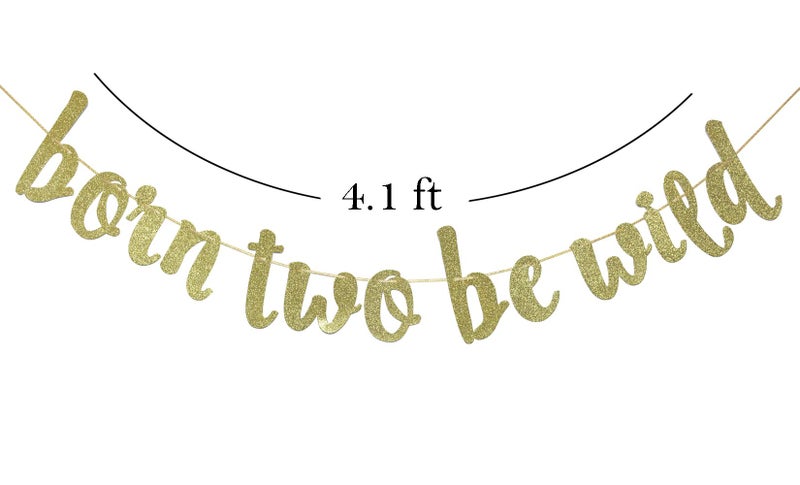 FOZEE Born Two Be Wild Glitter Banner, Two Years Old Banner, 2nd Birthday Party Decor (Gold) - Image 2